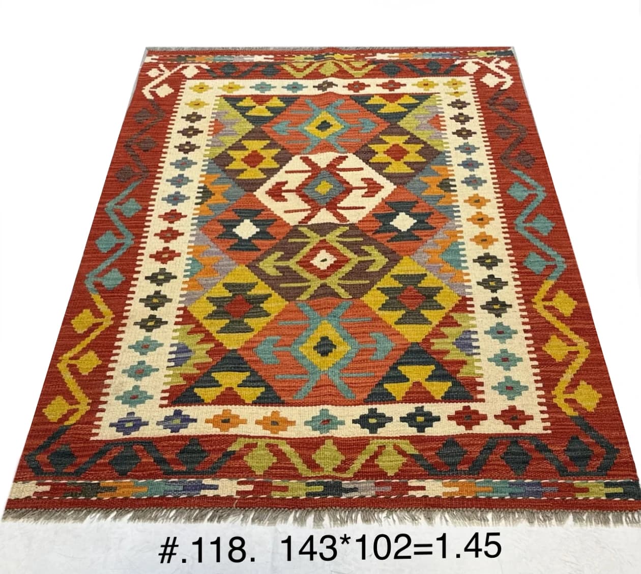 Handwoven Afghan Kilim in Red & Multicolour