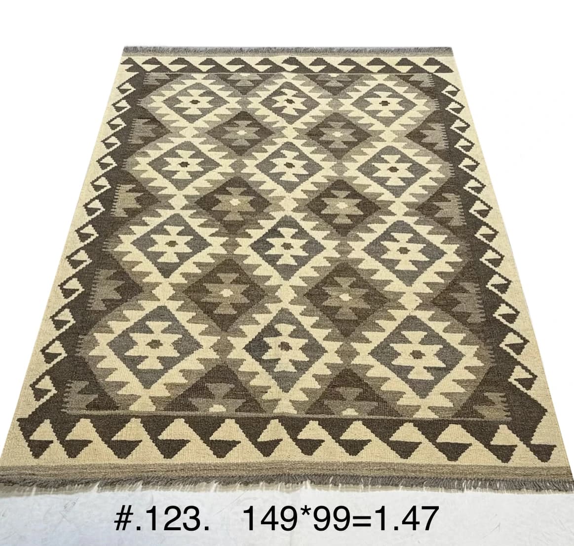Handwoven Afghan Kilim in Neutral Geometric