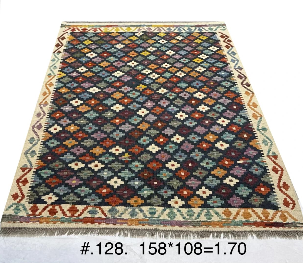 Handmade Afghan Kilim — Multi‑colour Diamond Field