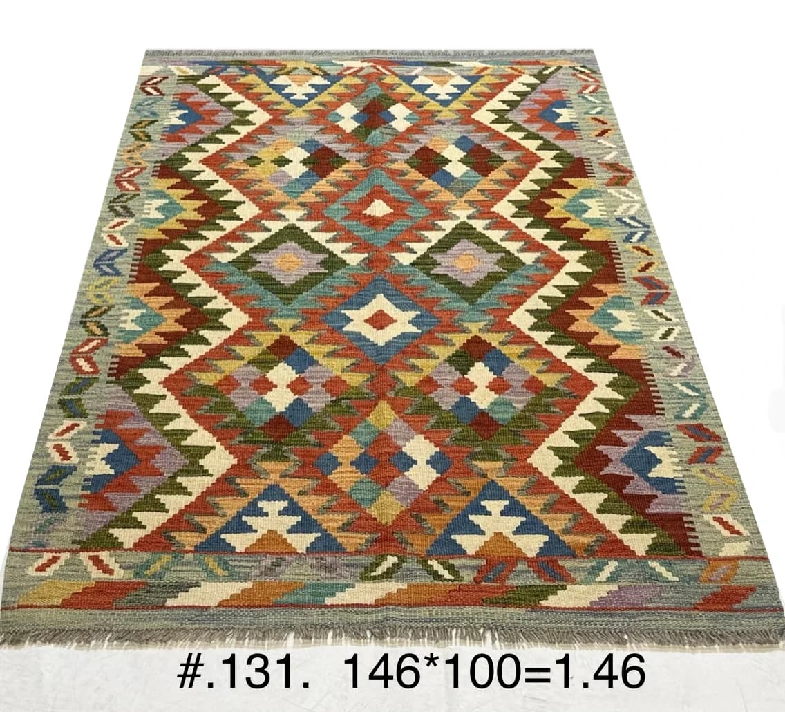 Multicolour Tribal Kilim with Diamond Motifs