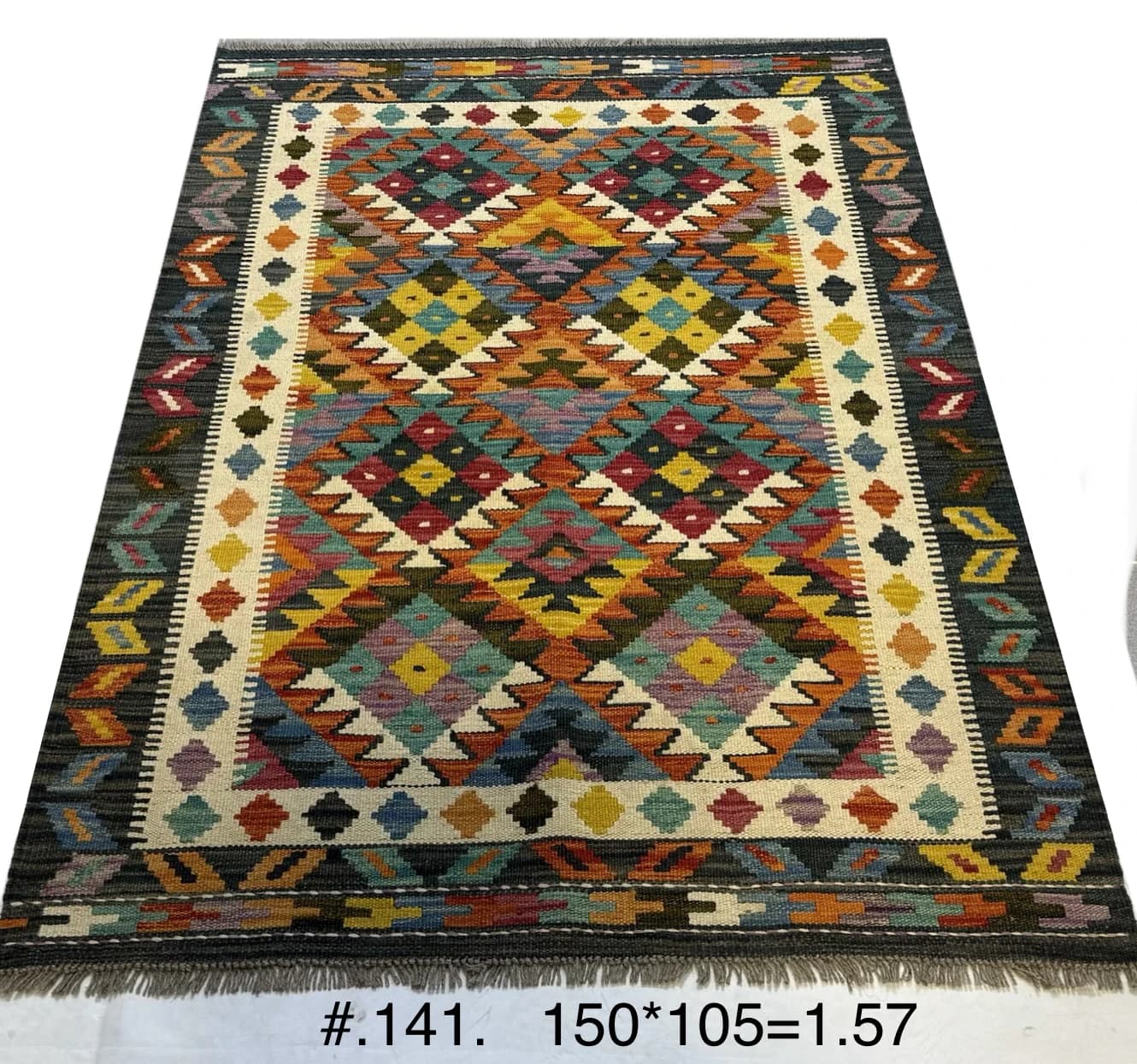Multicolour Tribal Kilim with Diamond Lattice