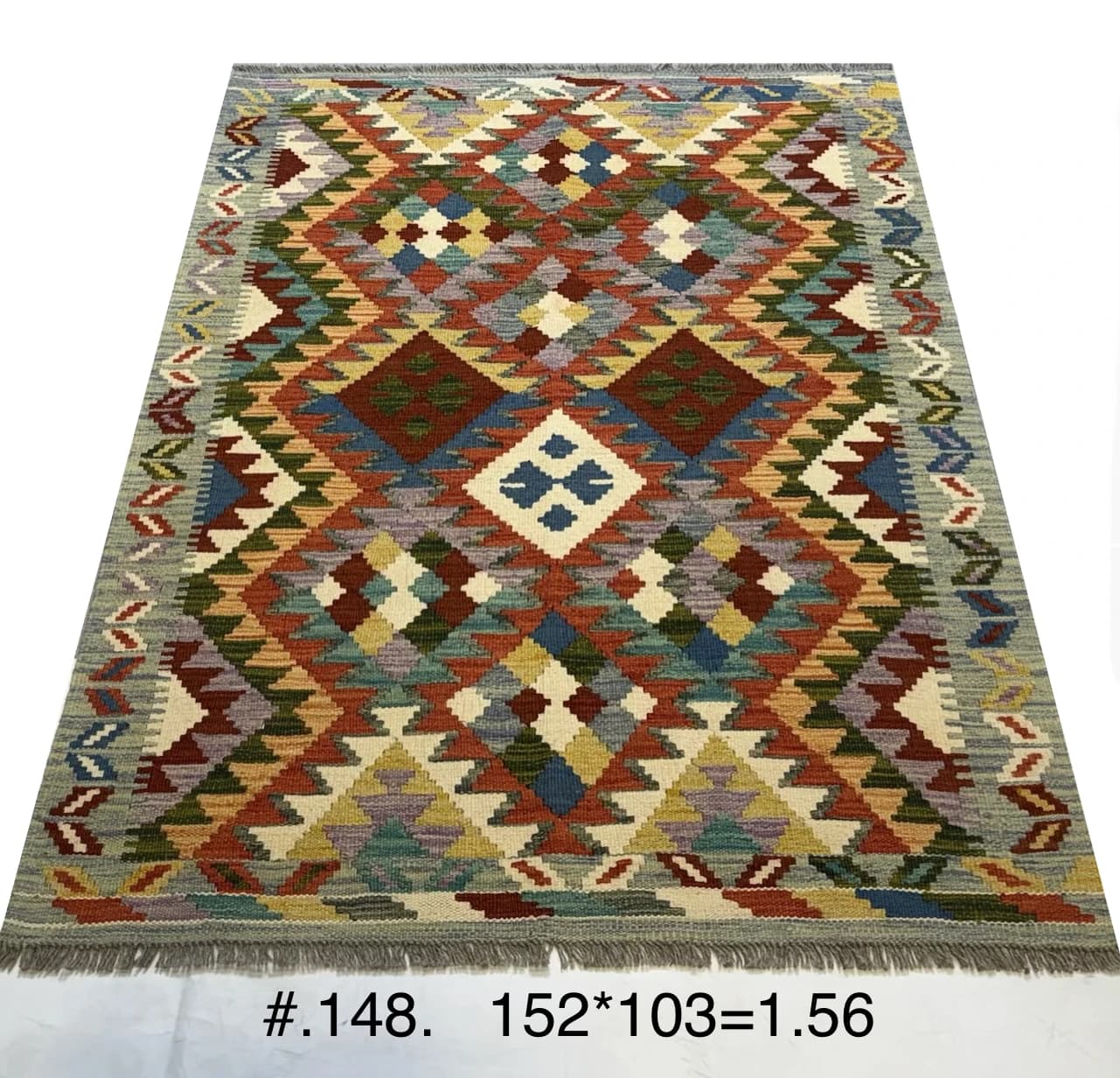 Handwoven Afghan Kilim – Multicolour Diamond Pattern