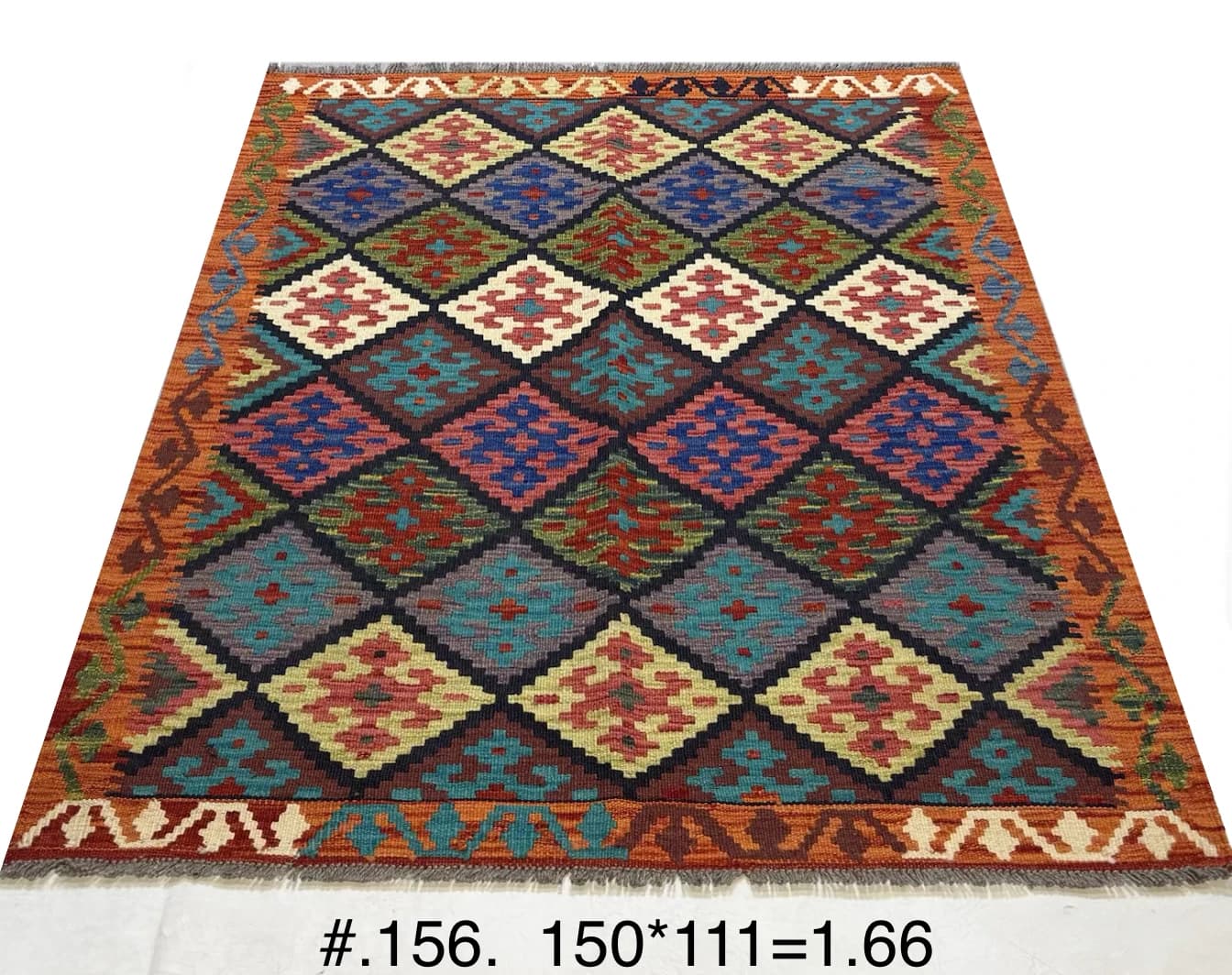 Afghan Diamond Kilim in Rust & Teal