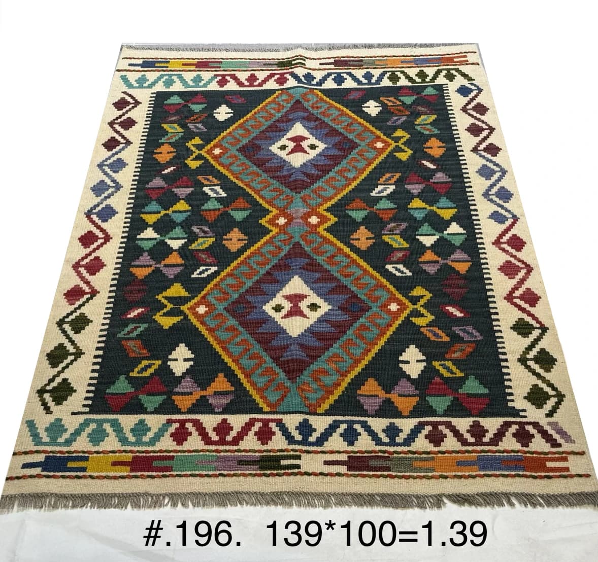 Afghan Double-Medallion Kilim in Jewel Tones
