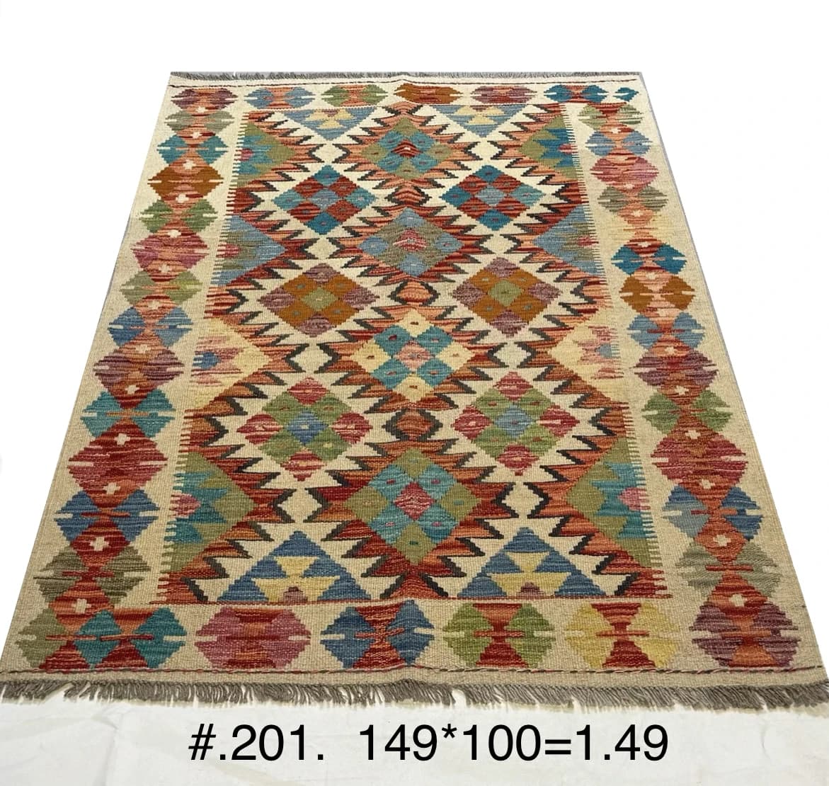 Multicolour Afghan Kilim — Geometric Flatweave