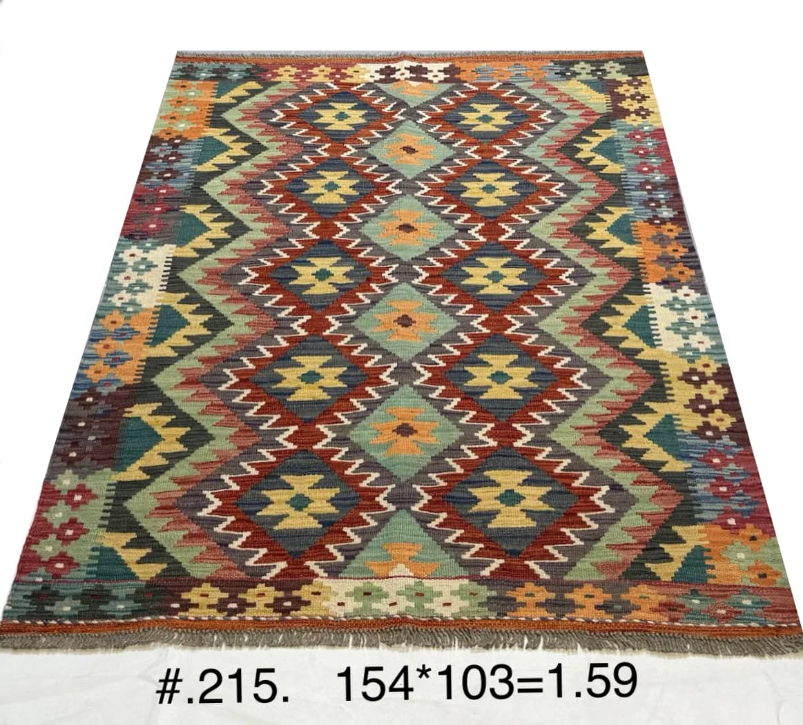 Handwoven Afghan Kilim with Tribal Diamond Motif