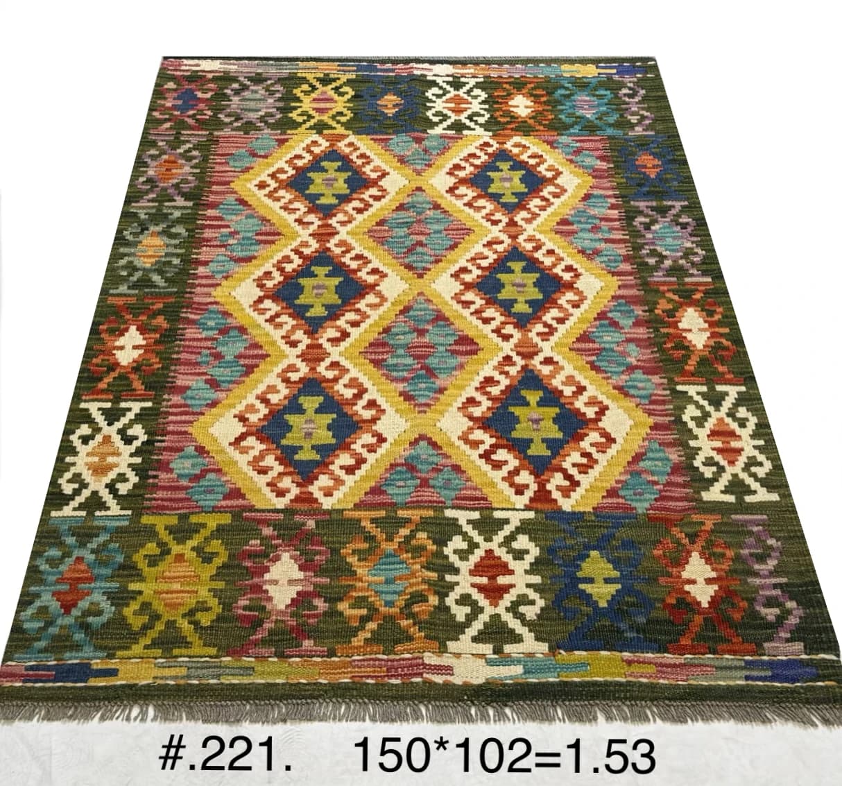Multicolour Diamond-Grid Tribal Kilim