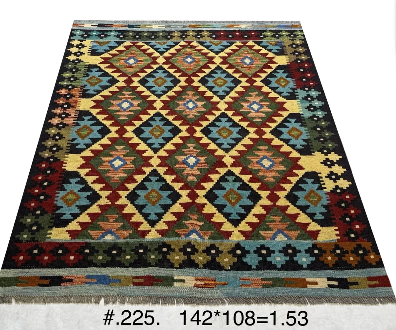 Hand-woven Afghan Kilim in Mustard & Turquoise