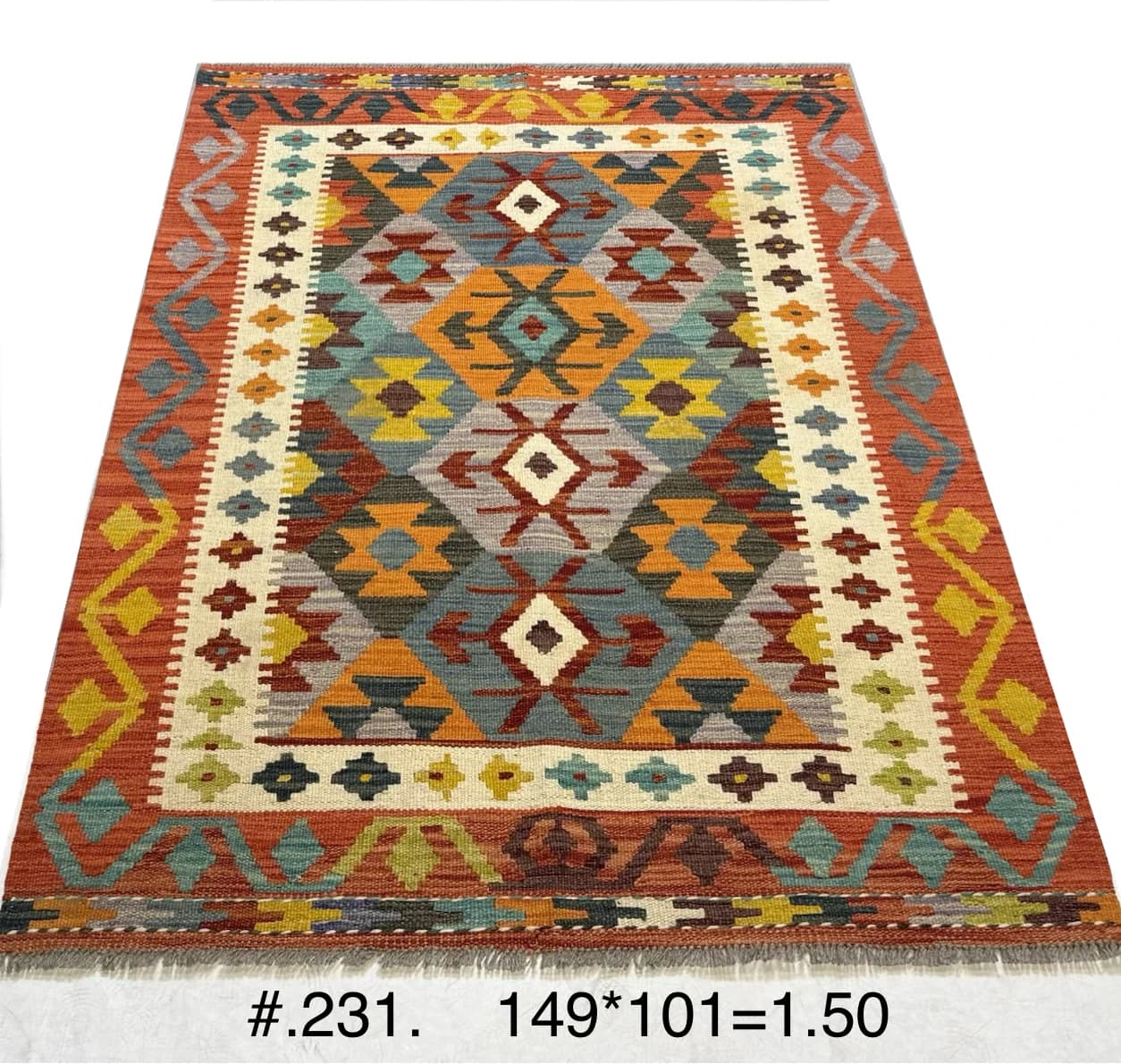 Afghan Tribal Kilim in Terracotta & Teal