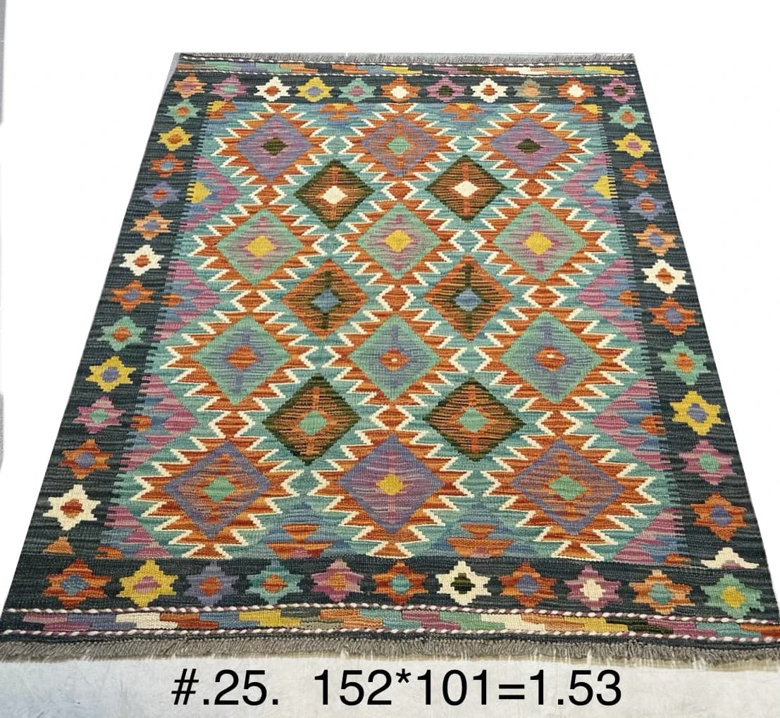 Turquoise & Rust Diamond Kilim