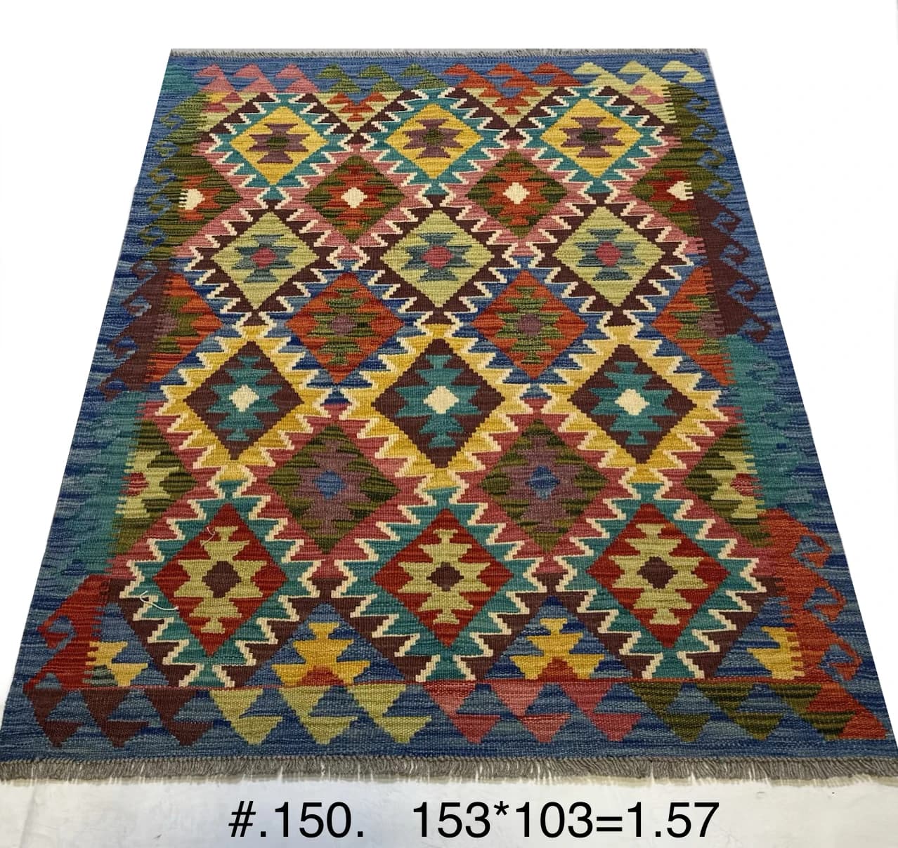 Multicolour Tribal Kilim with Diamond Motifs