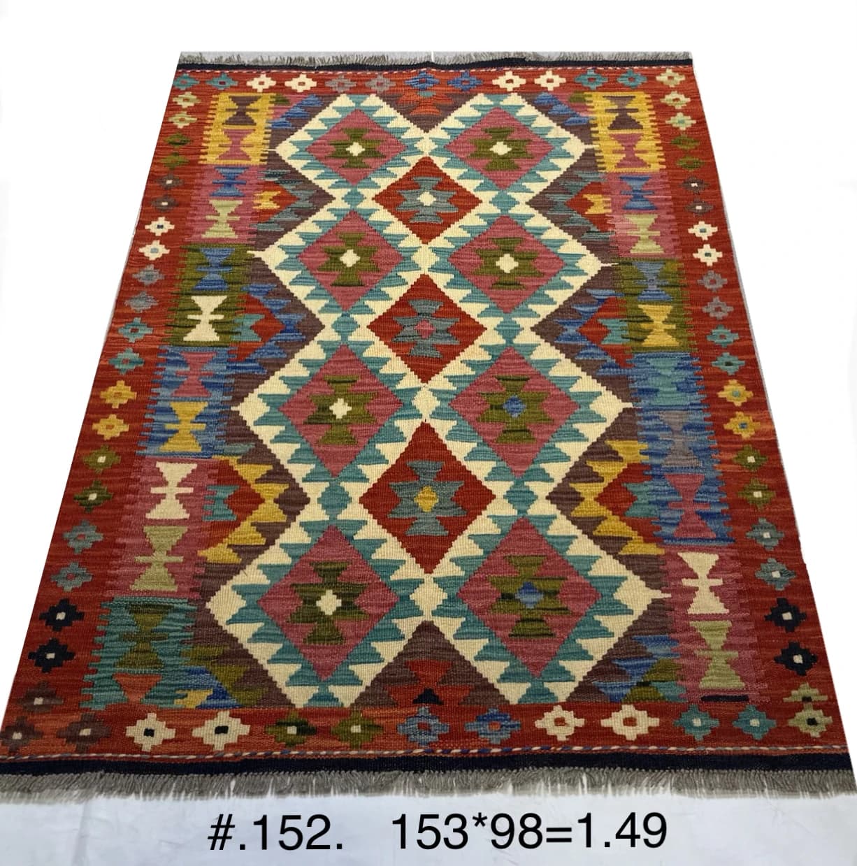 Handwoven Afghan Kilim in Red & Turquoise
