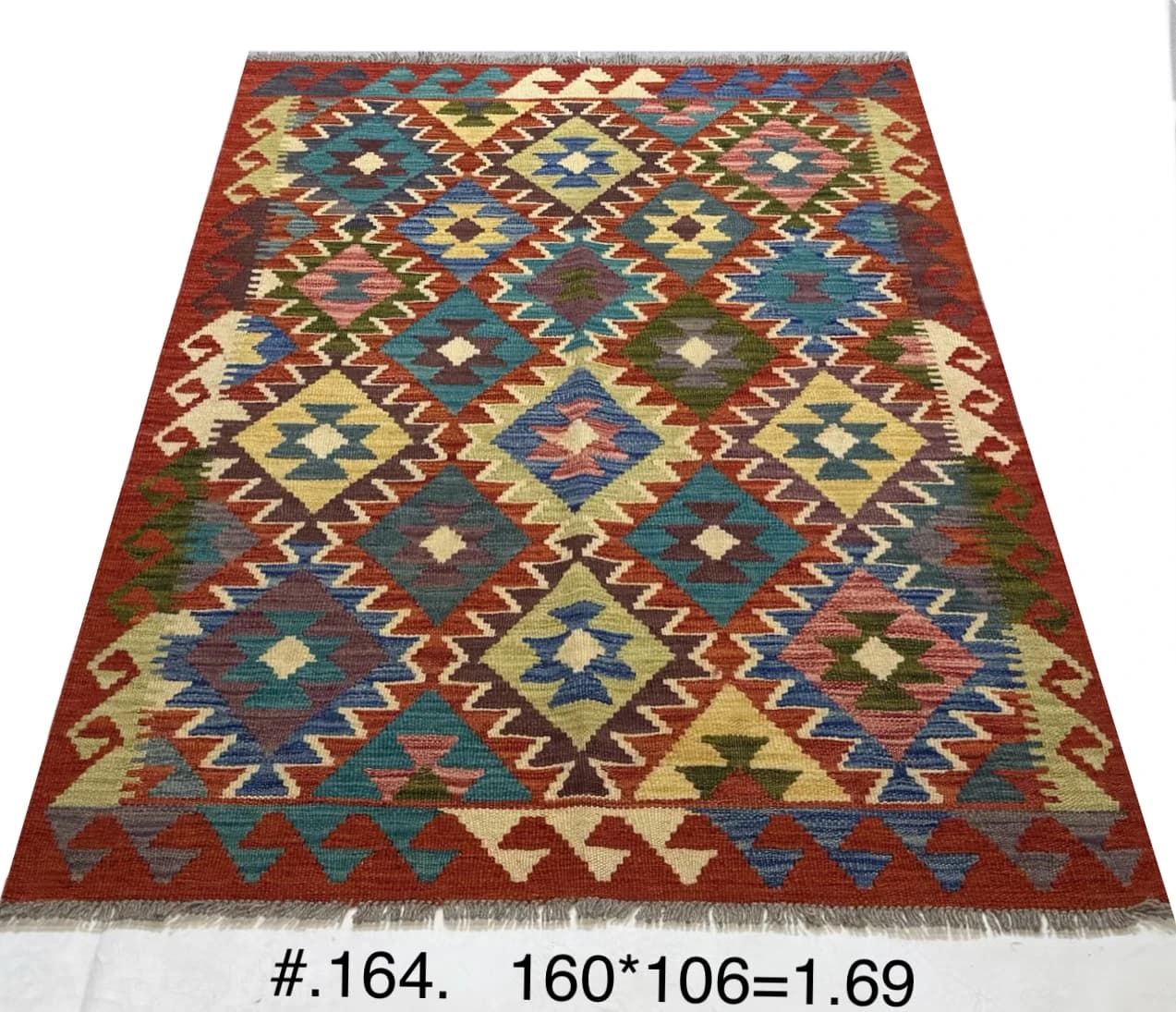 Handwoven Afghan Kilim in Warm Reds & Turquoise