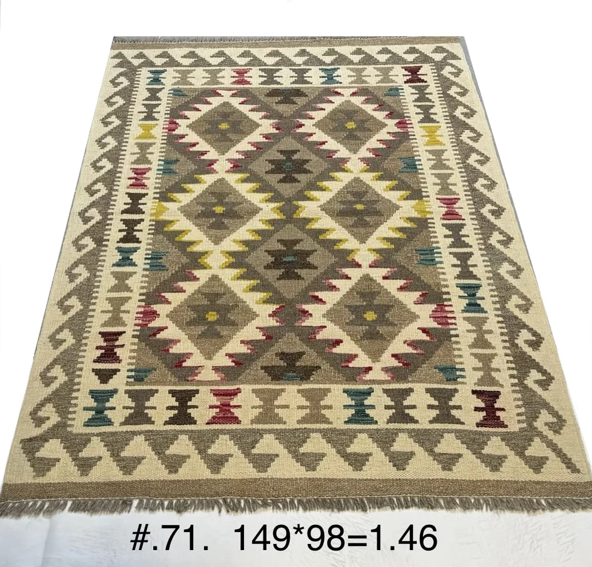 Handwoven Afghan Kilim with Tribal Diamonds