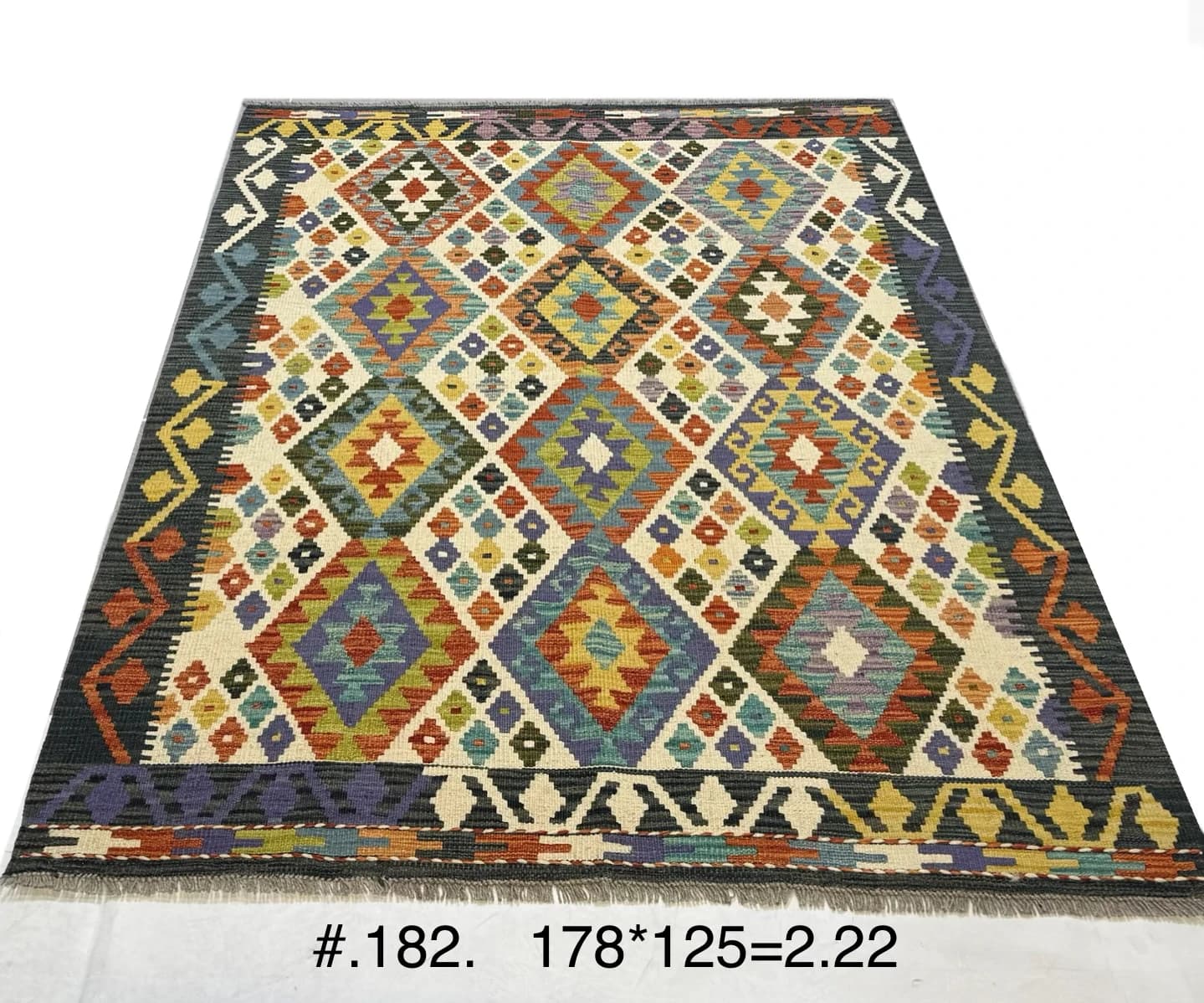 Afghan Tribal Kilim in Multi‑colour Diamond Motif