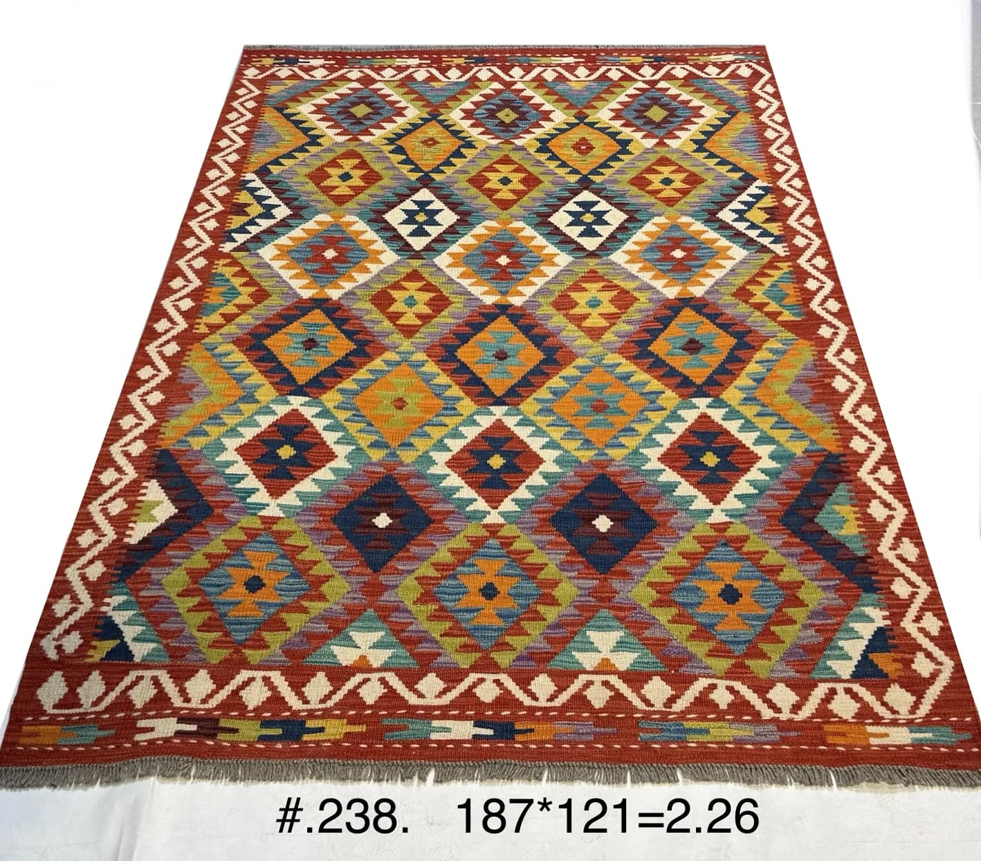Handwoven Afghan Kilim in Multicolour Diamonds