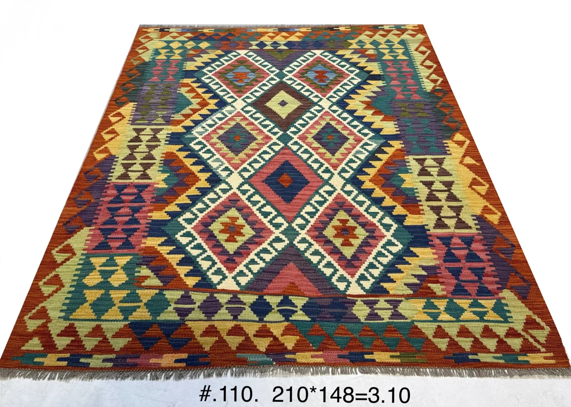 Handwoven Tribal Kilim with Geometric Diamonds