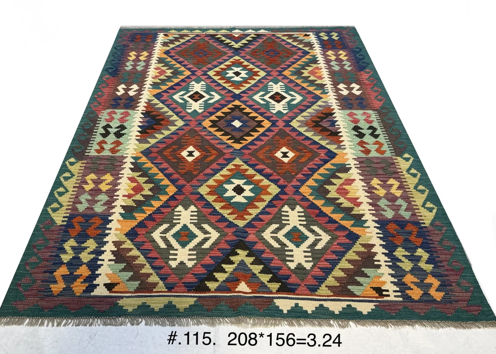 Multicolour Tribal Kilim with Diamond Motifs