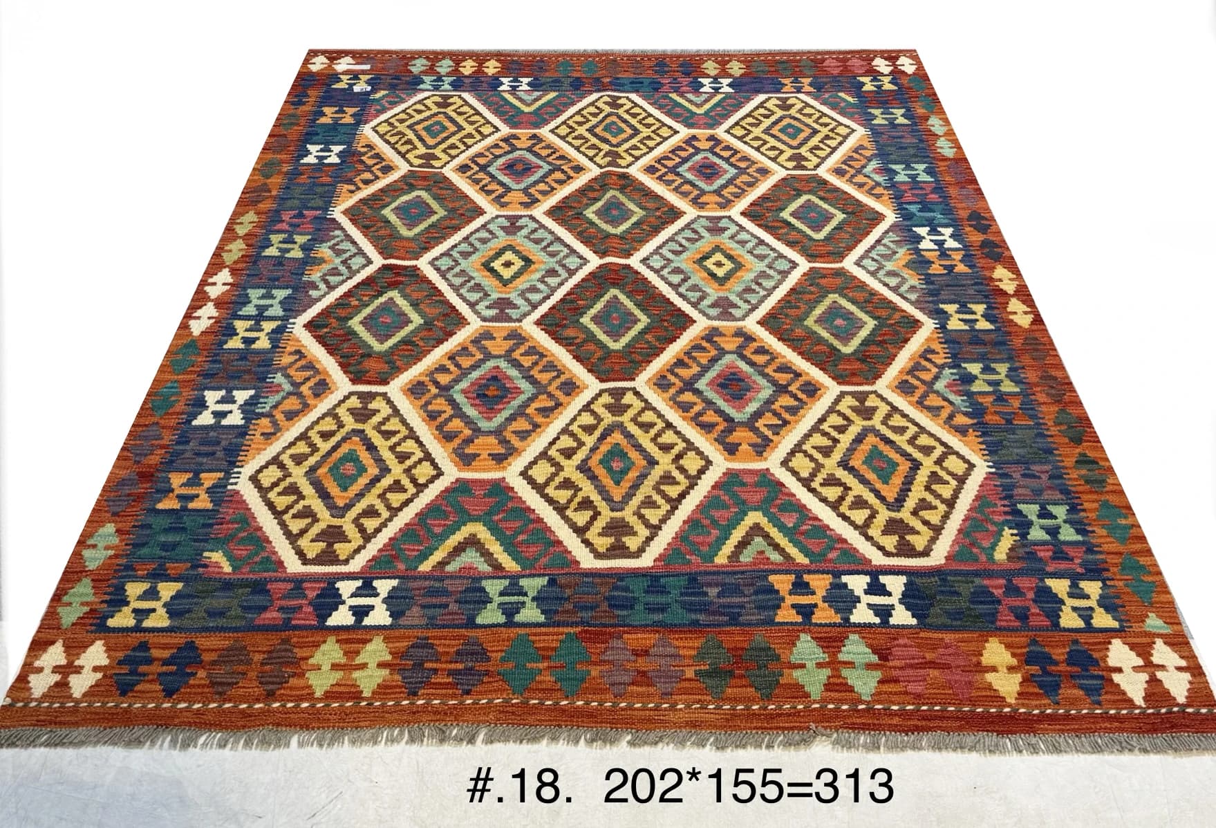 Handwoven Tribal Kilim in Multicolour Diamonds