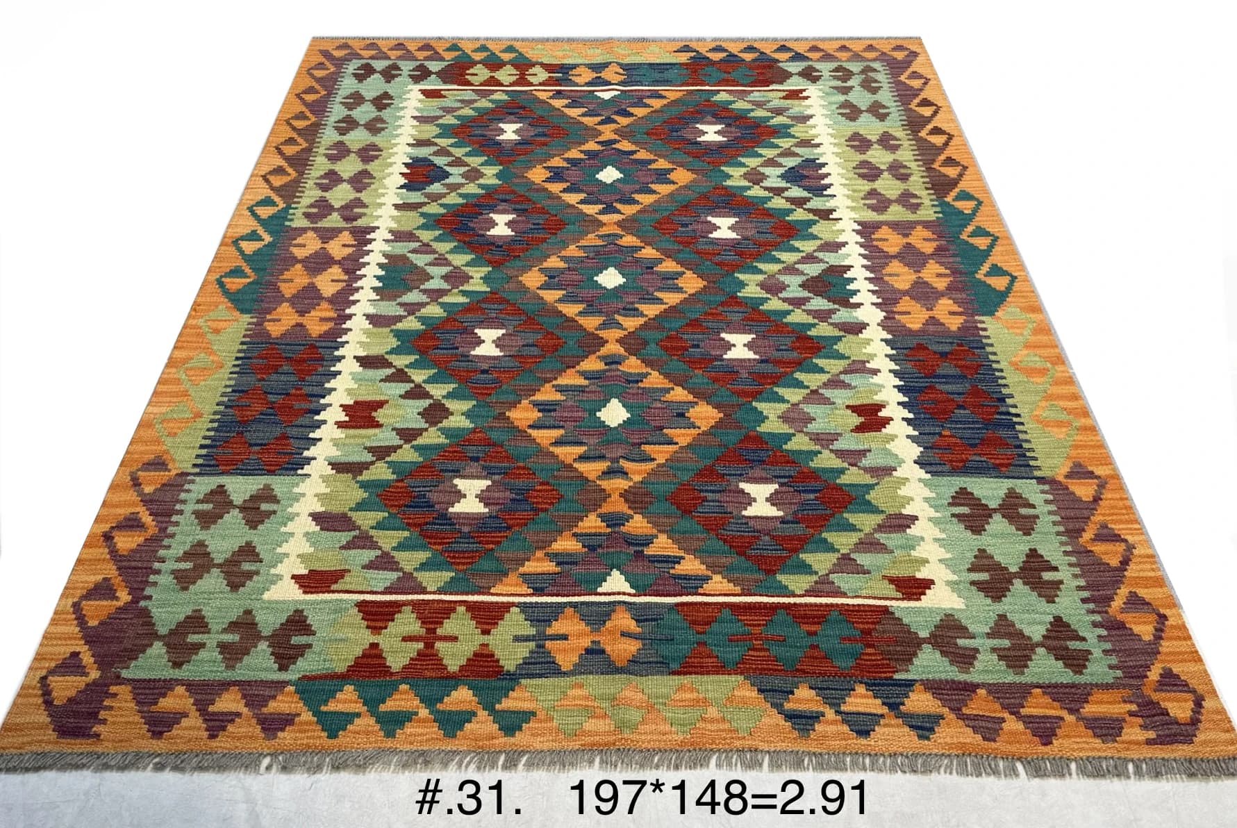Handwoven Afghan Kilim in Multicolour Diamonds
