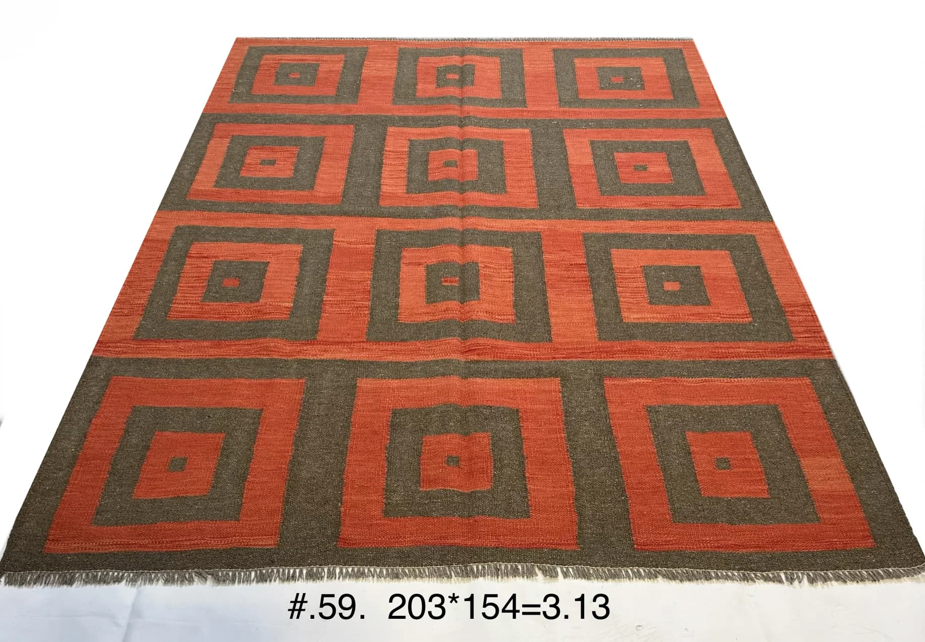 Hand‑woven Afghan Kilim with Geometric Square Motif