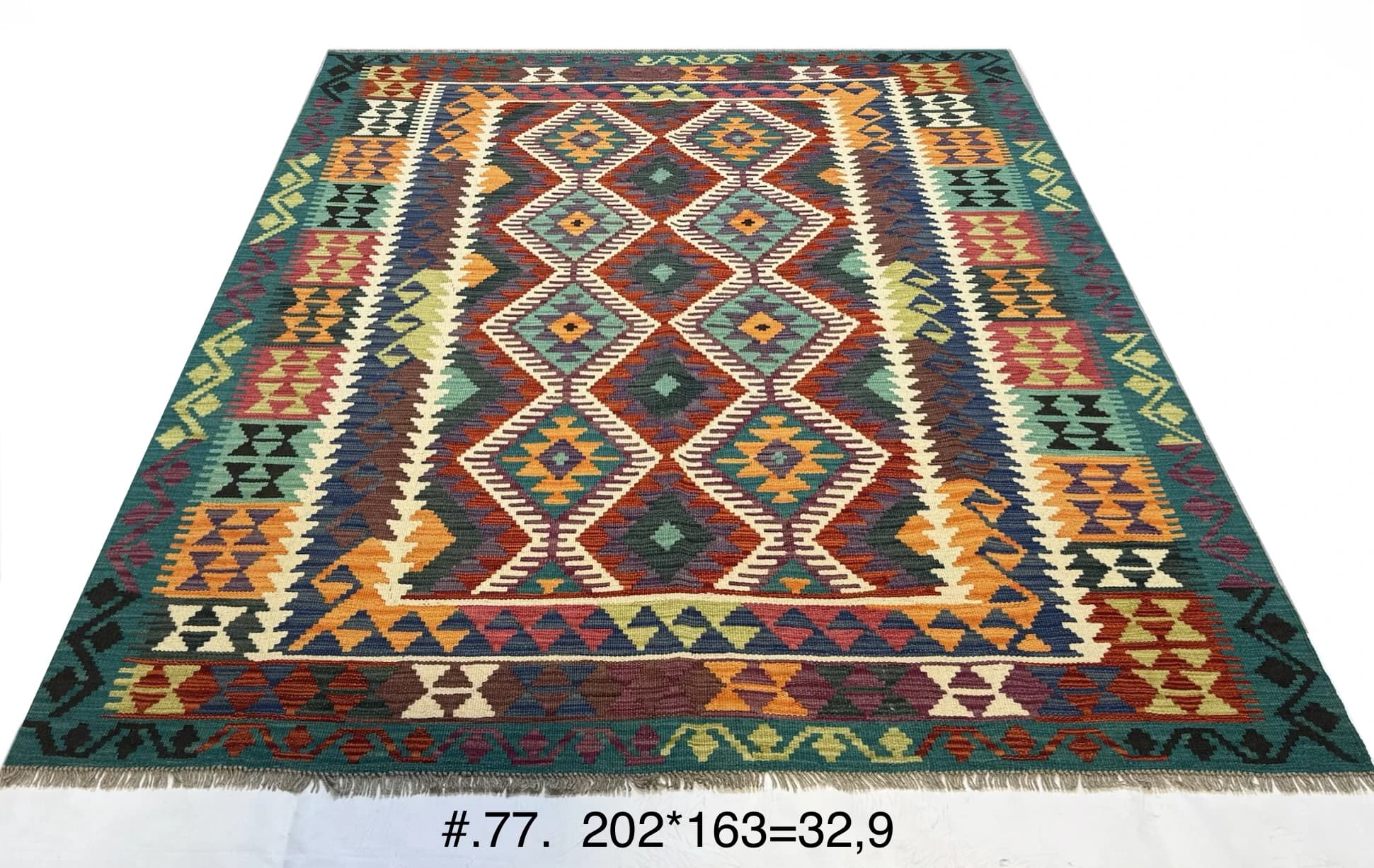 Handwoven Afghan Kilim with Diamond Motif