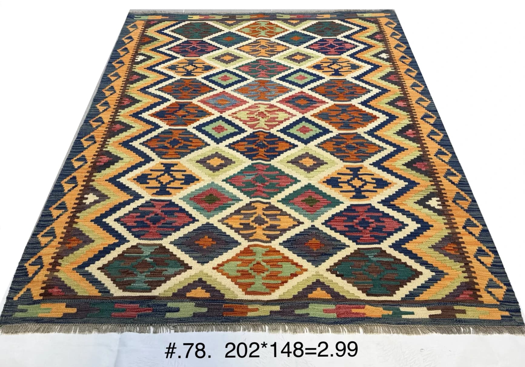Afghan Diamond Kilim in Warm Multicolours