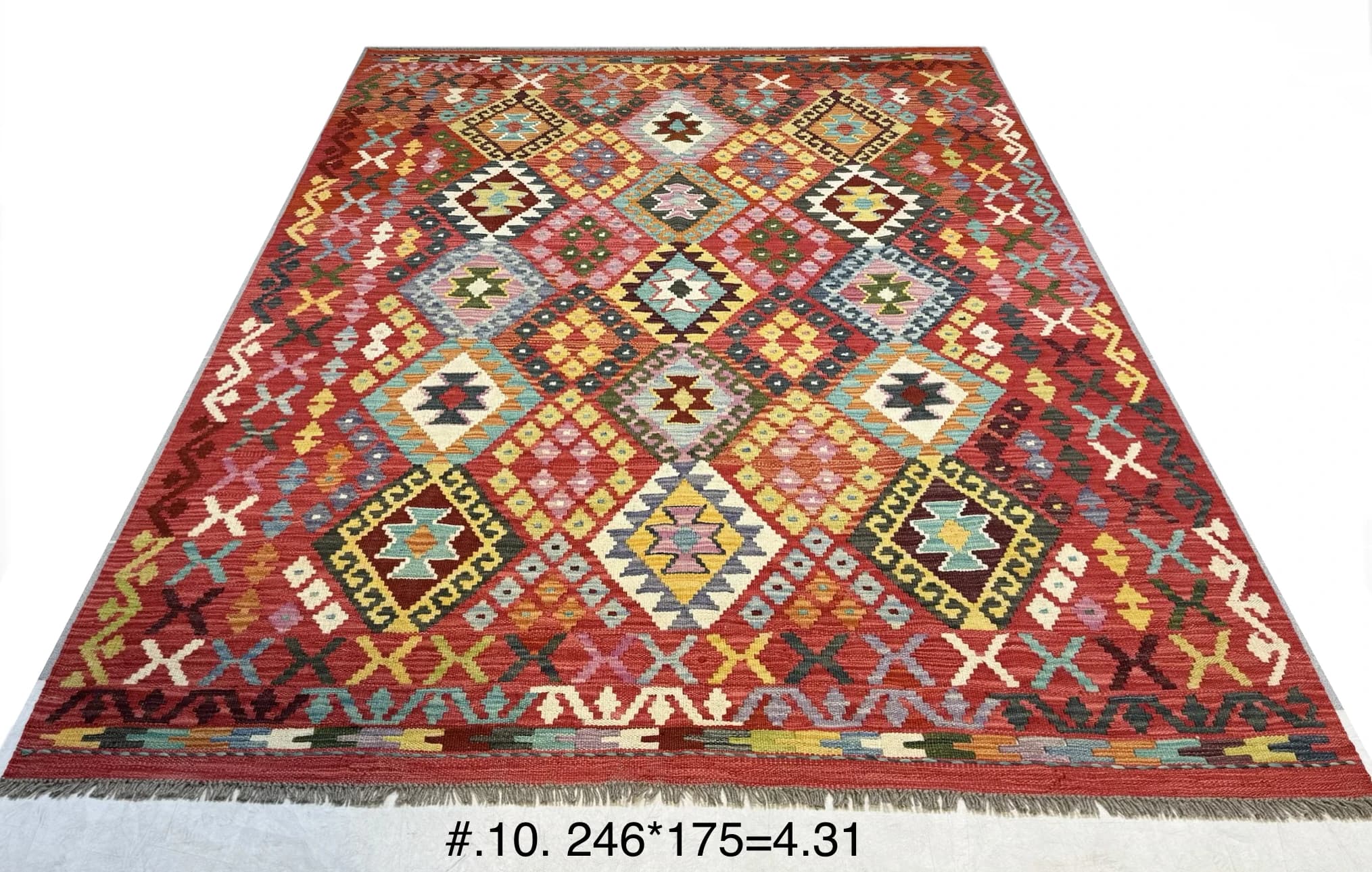 Handwoven Afghan Kilim in Rich Red & Multicolour