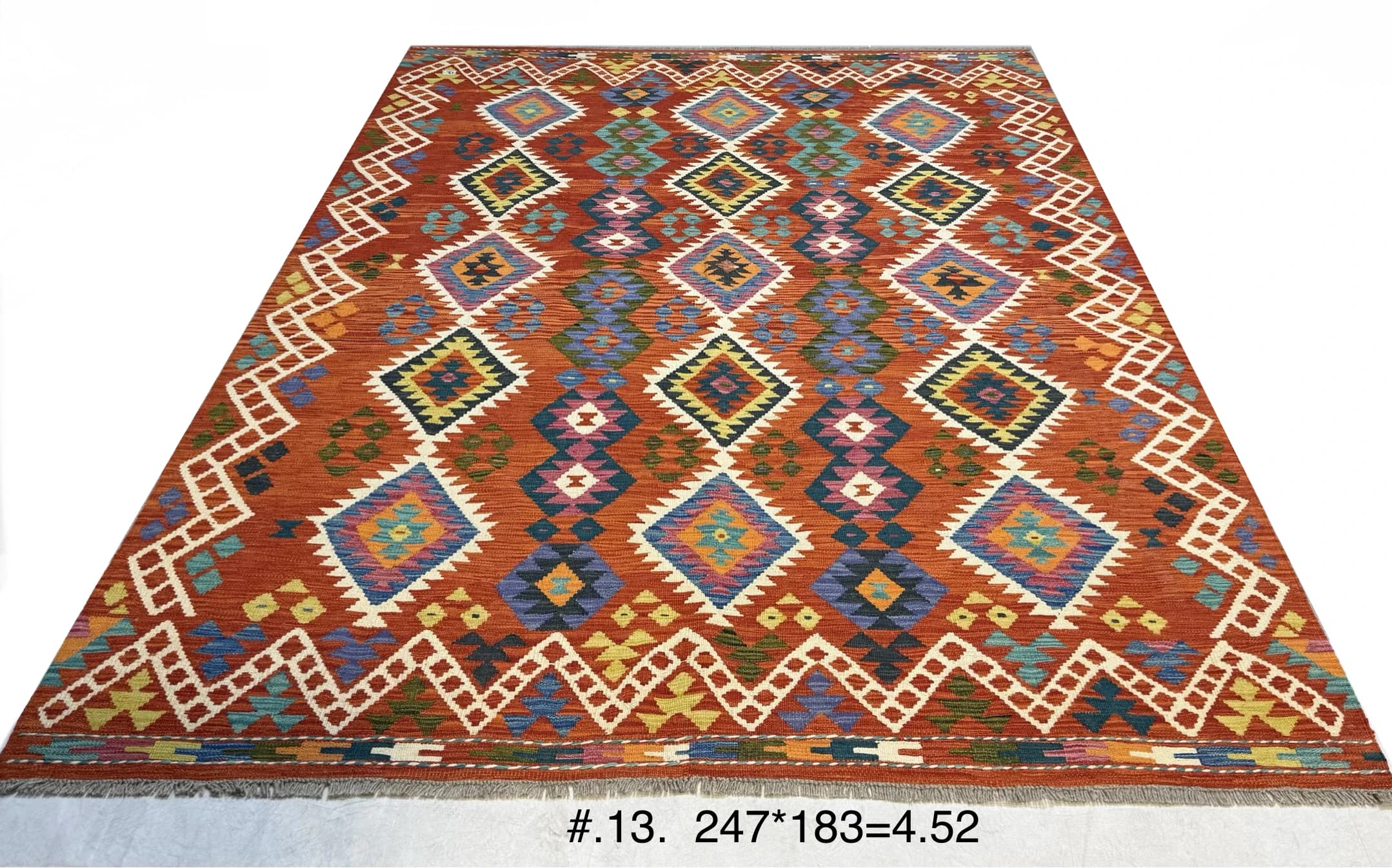 Handwoven Afghan Kilim in Red Diamond Pattern