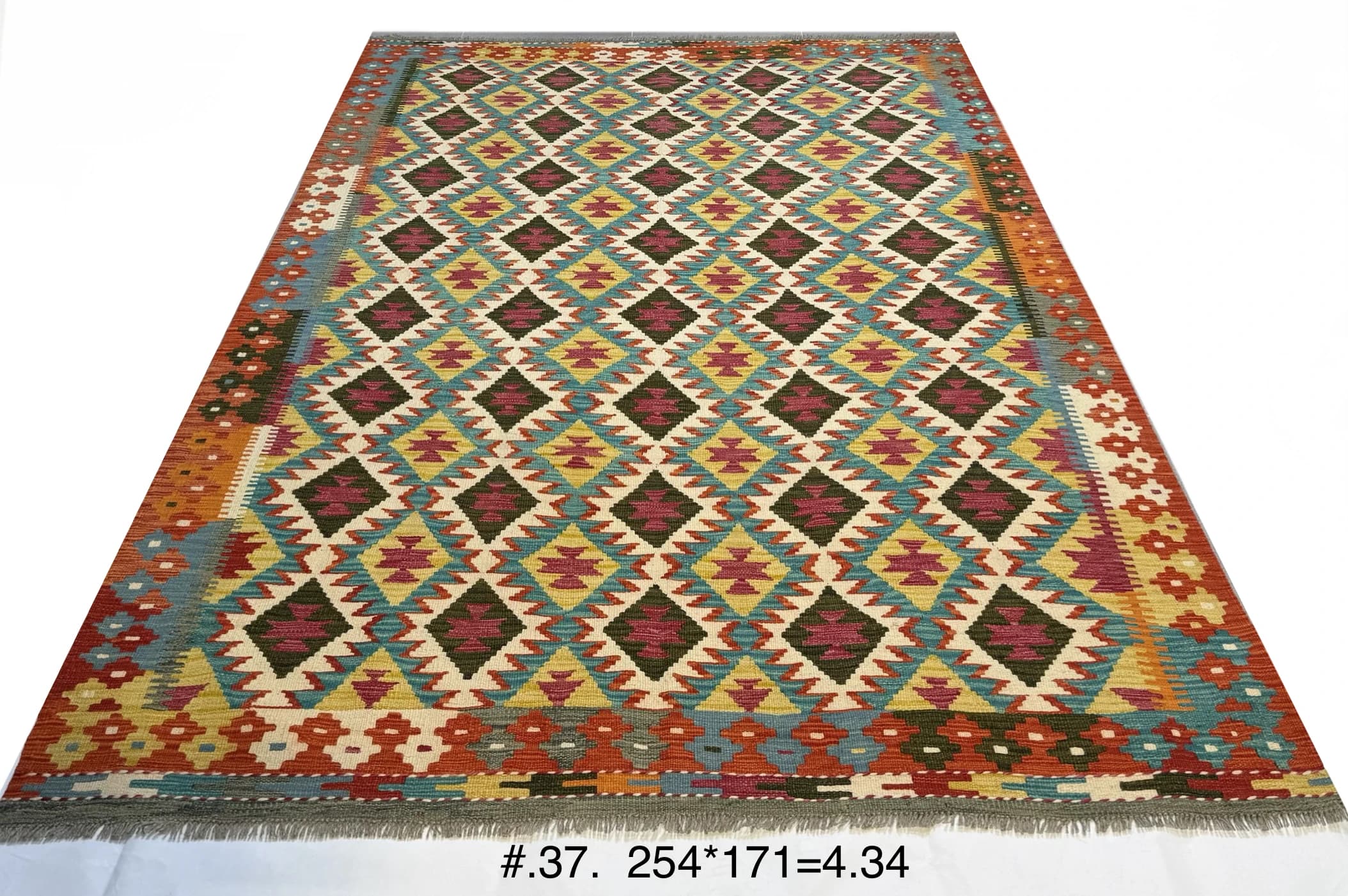 Handwoven Afghan Diamond Kilim in Multicolour