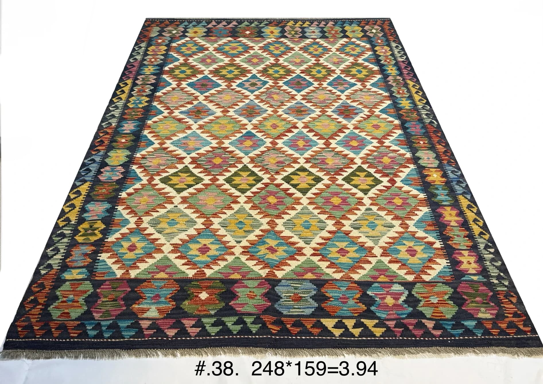 Hand‑woven Afghan Diamond Kilim in Multicolour