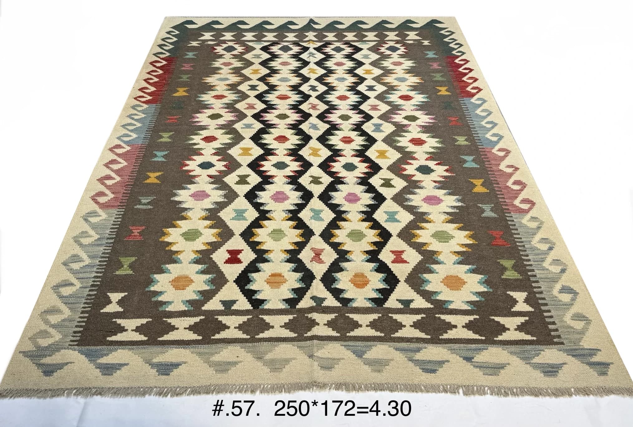 Flat‑Woven Afghan Kilim with Geometric Medallions