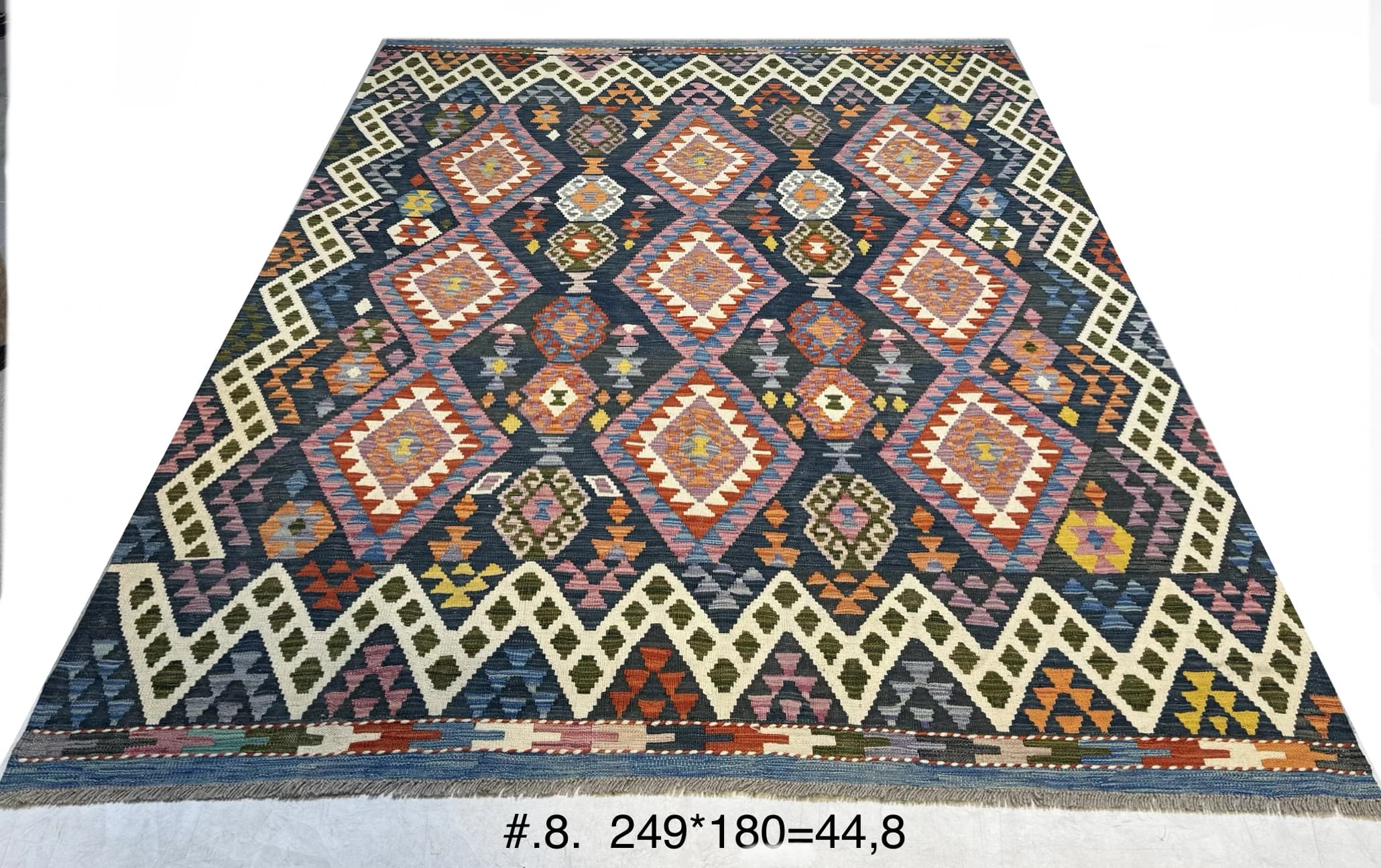 Handwoven Afghan Kilim with Diamond Motifs