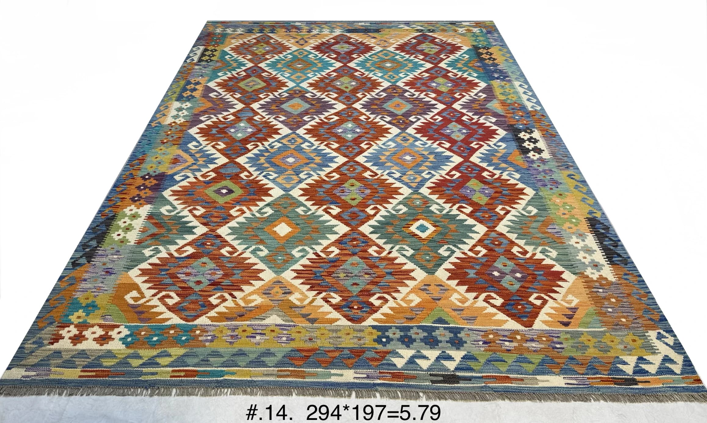 Handwoven Afghan Kilim in Multi‑colour Diamonds