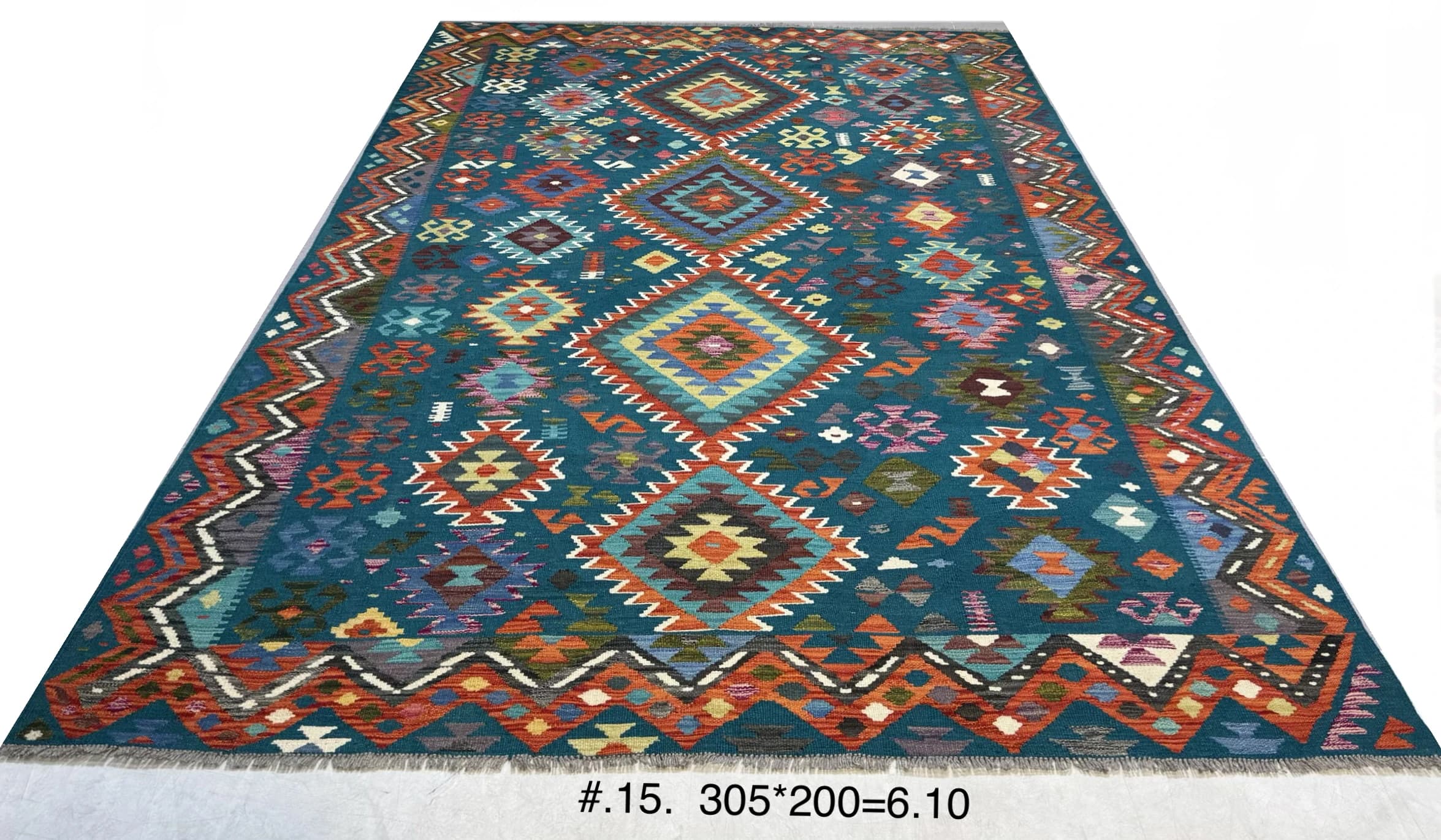 Large Tribal Kilim in Teal and Multicolour