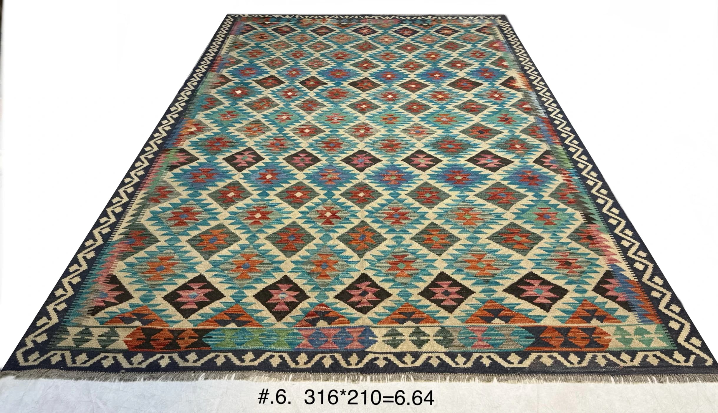 Handwoven Afghan Kilim in Turquoise & Rust