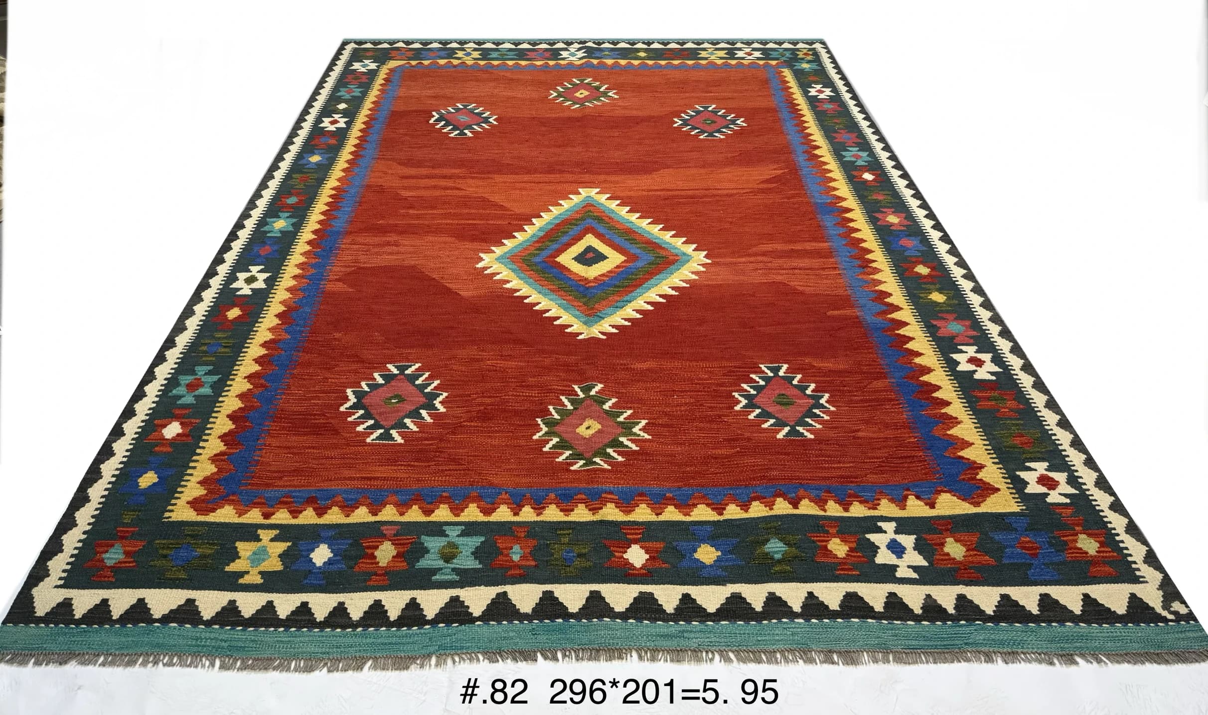 Handwoven Afghan Kilim with Geometric Medallions