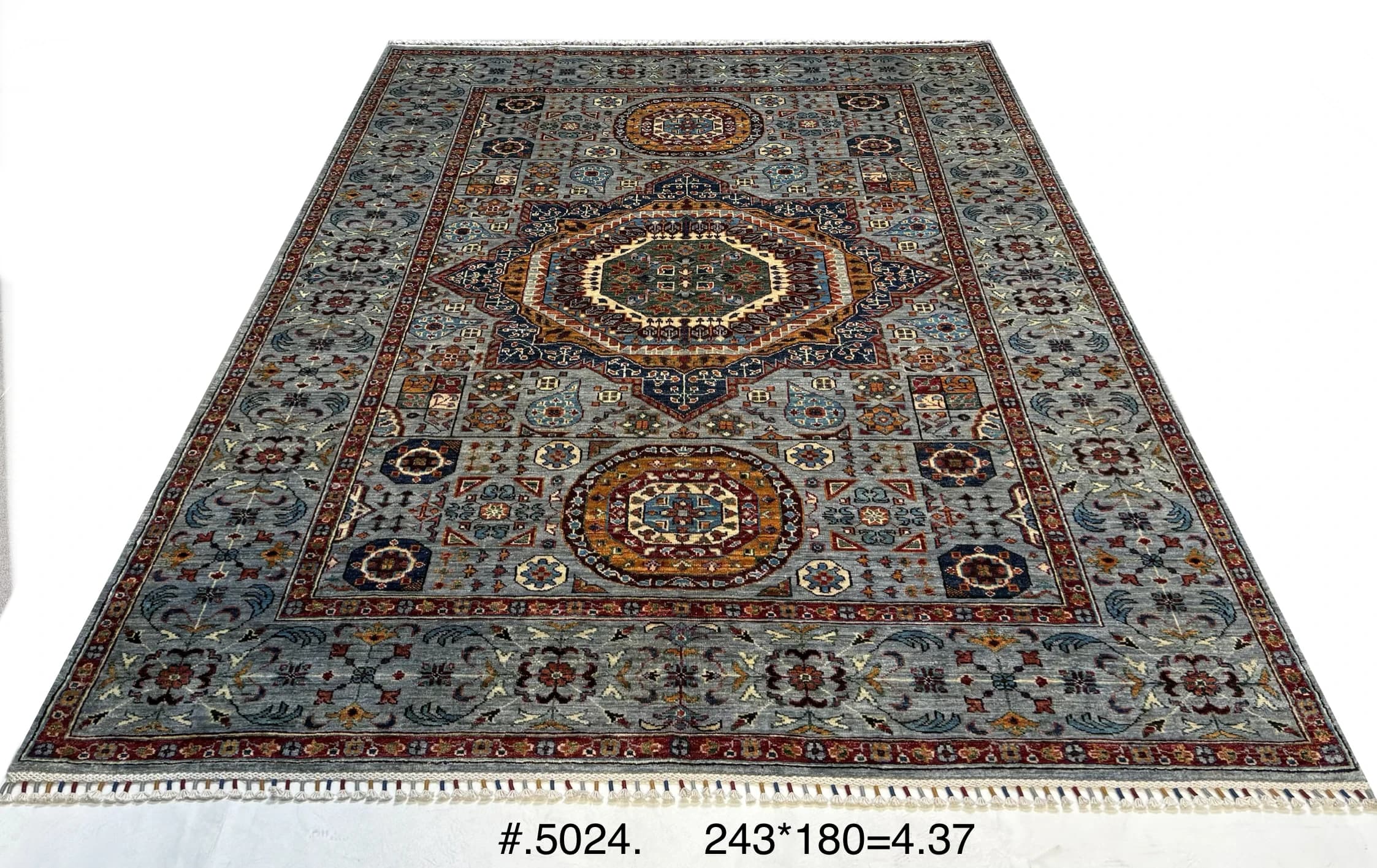 Mamluk Medallion Wool Rug in Slate Blue and Gold