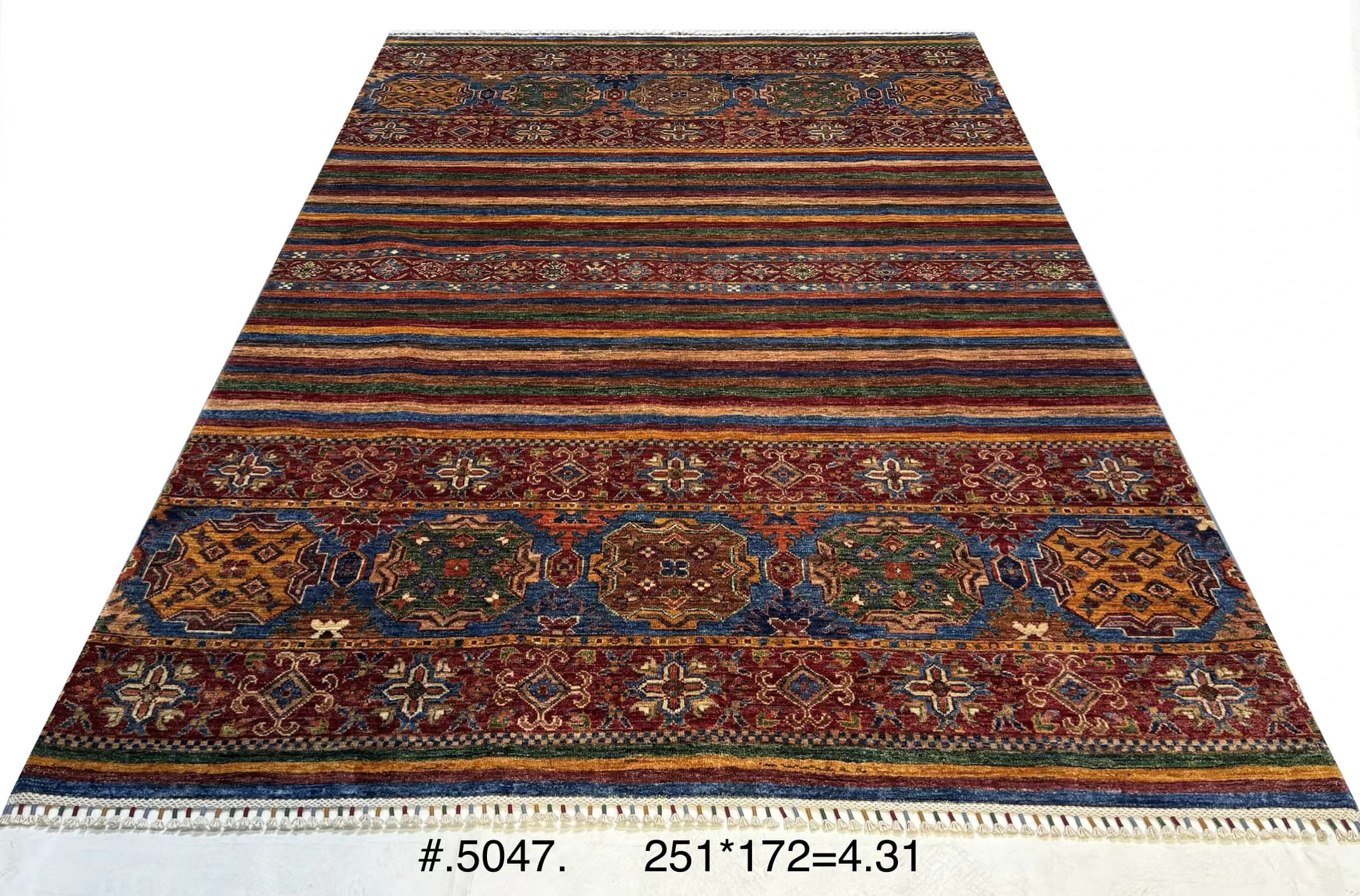 Hand‑Knotted Afghan Mamluk Rug in Jewel Tones