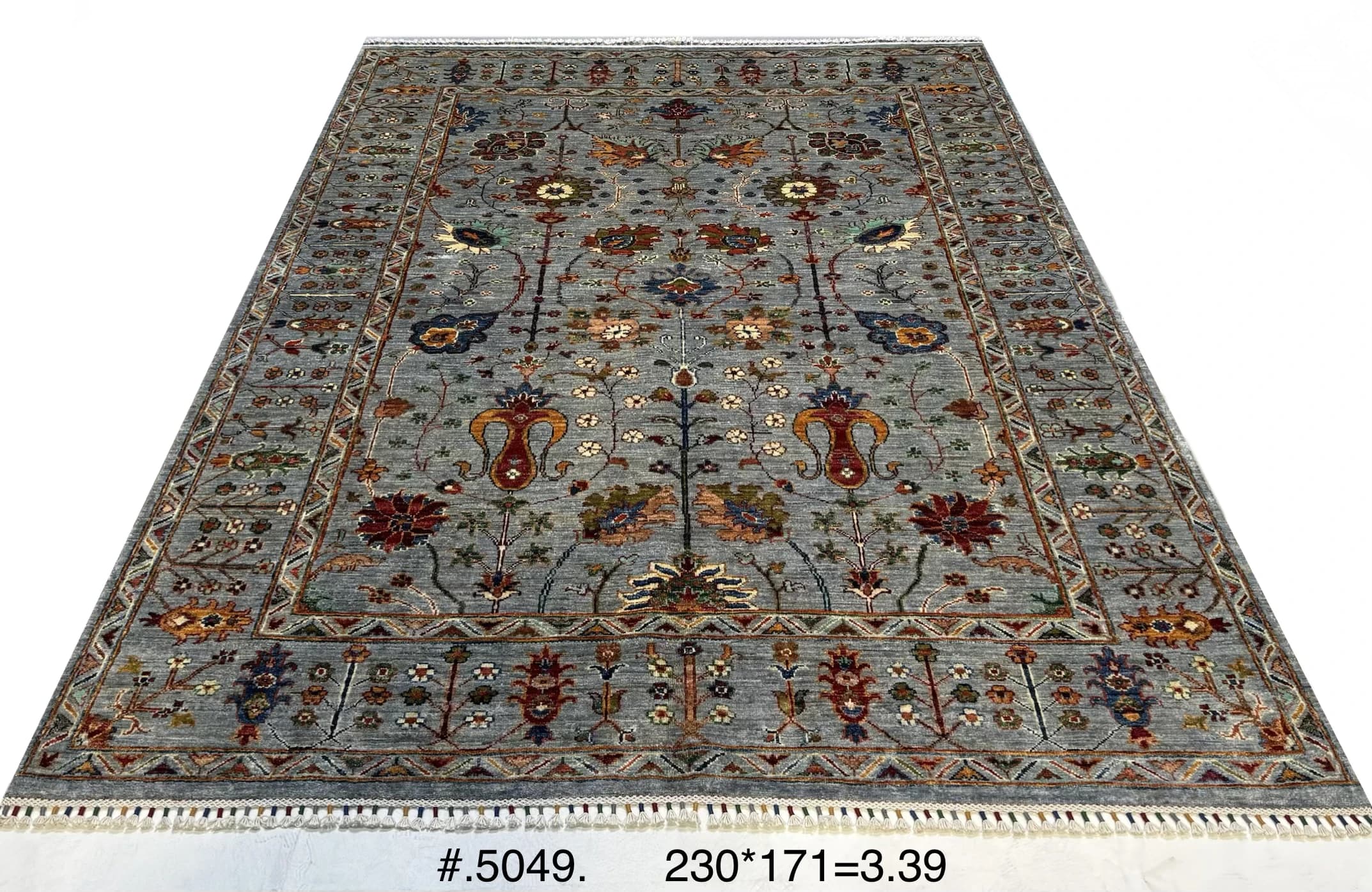 Chobi Ziegler Floral Rug in Soft Grey & Sage
