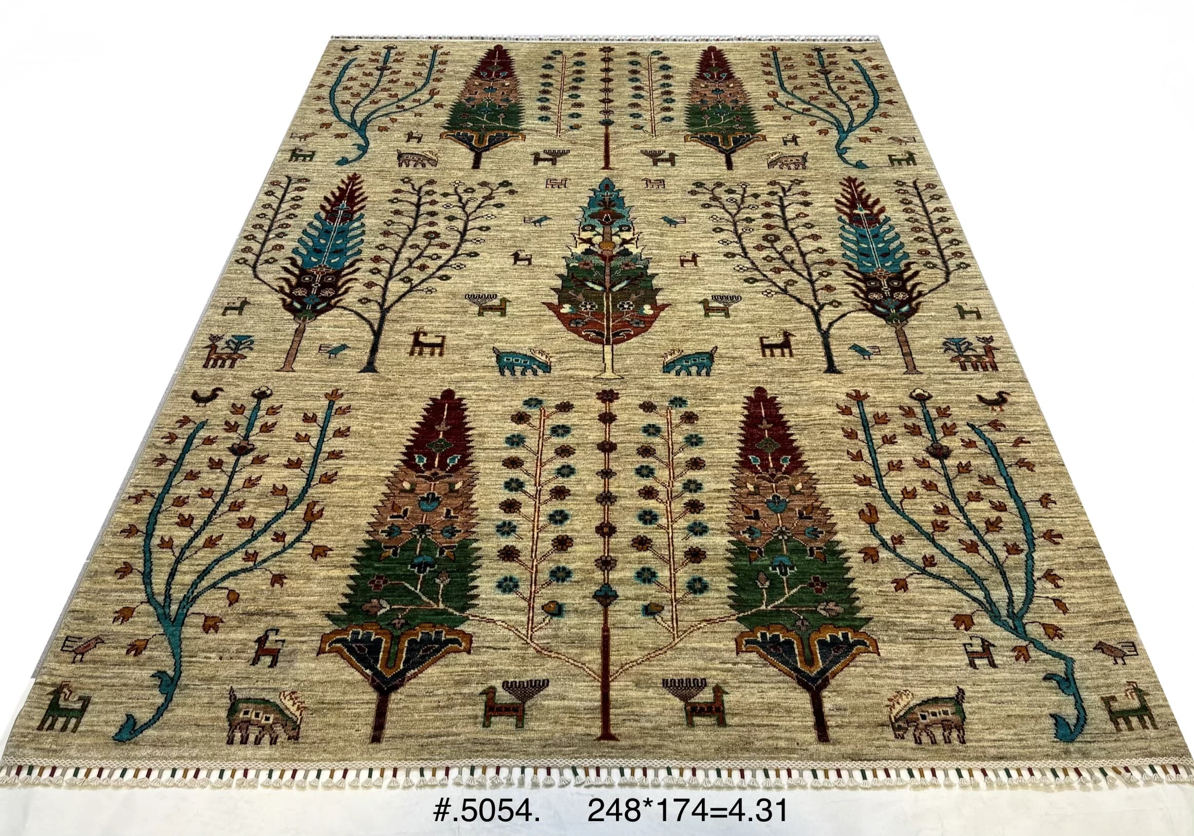 Ziegler-Style Tree of Life Rug – Oat & Teal