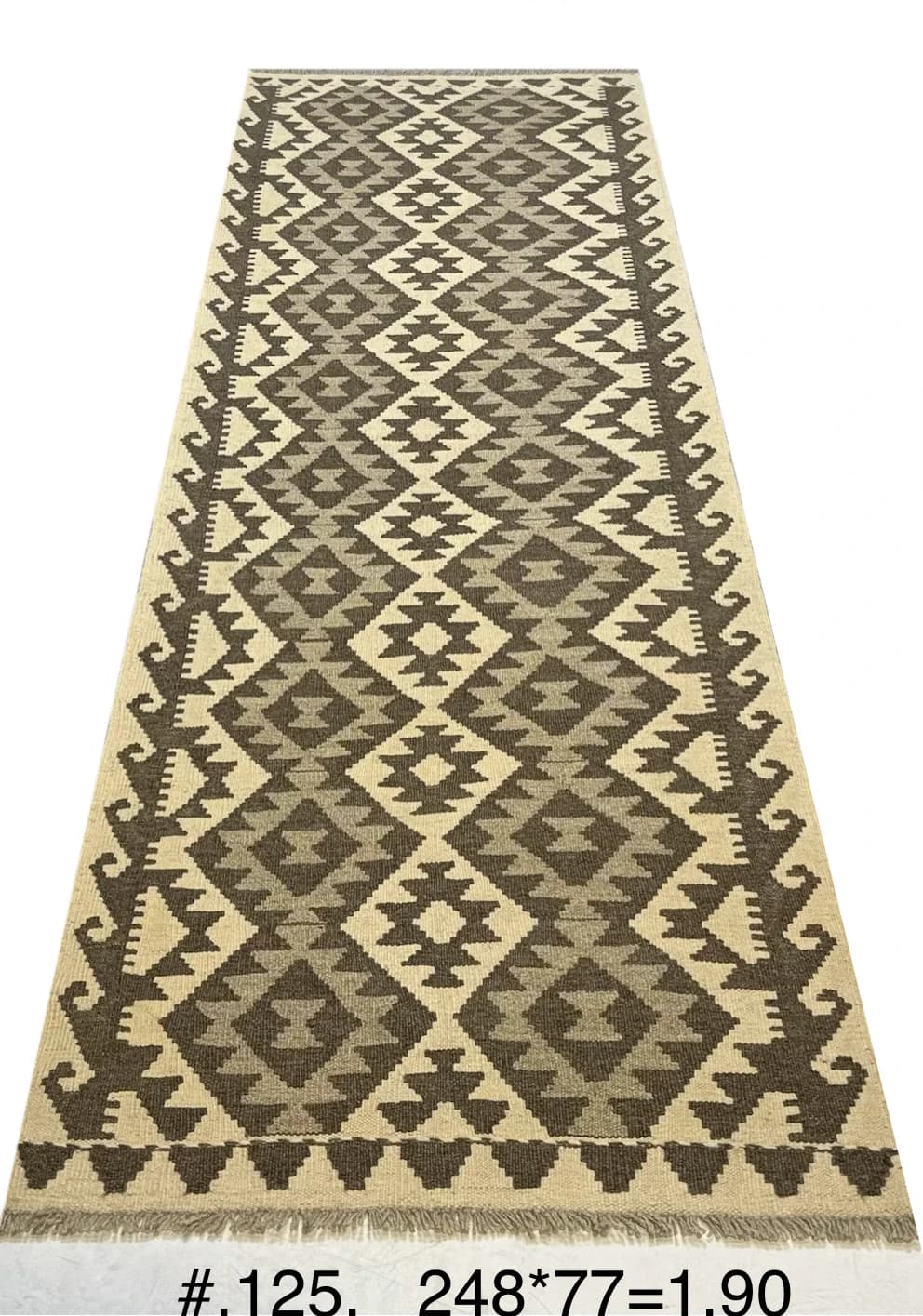 Handwoven Tribal Kilim Runner in Natural Brown